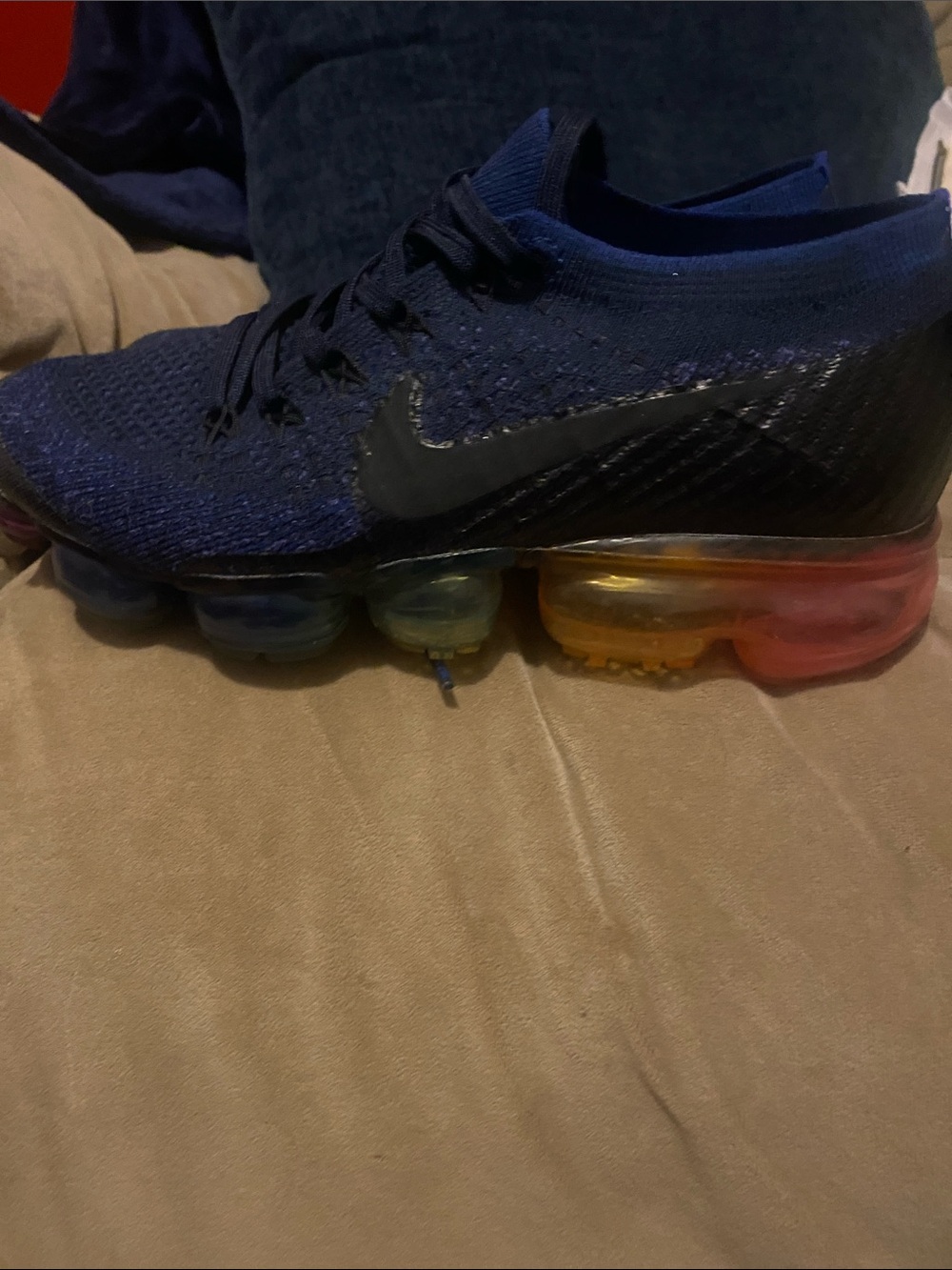 Women’s Navy and multi colored Nike Vapormax size 6.5 (Be True Edition)